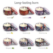 Set of 4 Soy Wax Tin Scented Candle Jar Lidded Fragrant 2.8Oz for Yoga Christmas