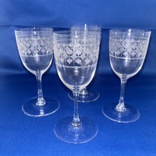 FINE CRYSTAL EDWARDIAN NEEDLE ETCHED GLASSES SHERRY/LIQUEUR X4