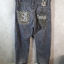 Vintage Coogi Baggy Y2K Hip Hop Denim Jeans Men W40 L31 Grey Embroidered Pattern