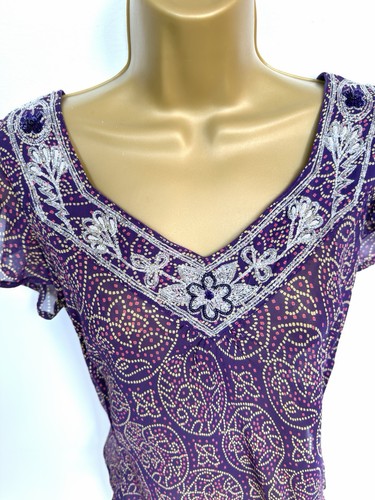Beaded sheer neck purple - sheer, v