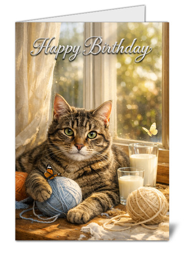 Tabby cat birthday card - tabby,
