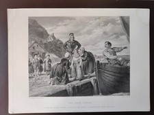  ANTIQUE ORIGINAL B/W ENGRAVING- THE FIRST VOYAGE -1880 CA