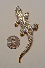 Swarovski Diamante Rhinestone Jeweled Salamander Lizard Brooch w swan mark