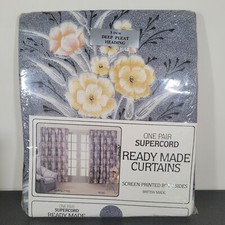 Pair Supercord Ready Made Curtains Yellow Grey Floral Springtime Rose New Vtg