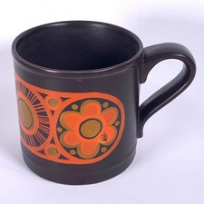 Vintage Staffordshire Potteries Mug 1970s Orange Brown Floral Abstract Supermugs