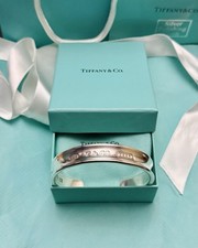 Tiffany & Co 12mm Wide 1837 makers 925 Cuff Bracelet Bangle, Bag & Box. L / XL