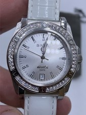 Woman Watch Breil Manta Silver White Dial TW0797 Stones Leather Strap Ex Display