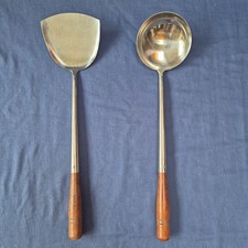 Vintage Ken Hom Stainless Steel Serving Spoon & Spatula Vintage Wooden Handles