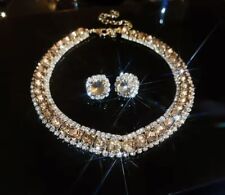 Indian AsianPakistani Rhinestone Champagne Gold Choker Necklace Set Jewellery