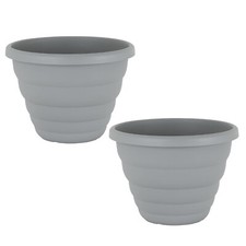 2 x Round 40cm Plastic Beehive Planters Outdoor Garden Plants Flower Pot - Grey