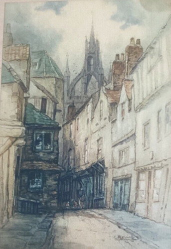 Vintage signed print castle - signed,