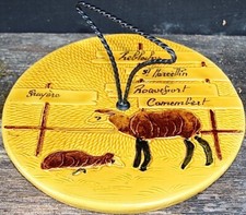 Vintage French Yellow Sheep-Carved Handled Ceramic Cheese Platter