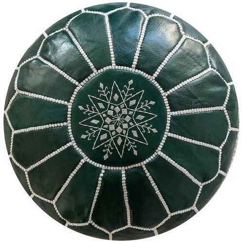 Moroccan leather pouf green - moroccan,