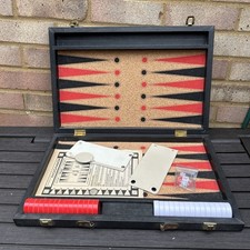 Large Vintage Backgammon Board Game Set Black Velour Travel Case 49cm x 33cm