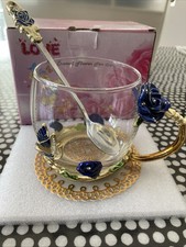 Enamel Butterfly Flower Tea Cup Set Elegant Glass Coffee Mugs