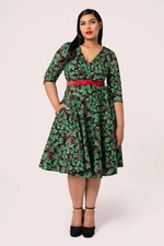 Nicole Dress Hell Bunny xl-6xl 16-26 vintage 50s Holly Christmas festive green