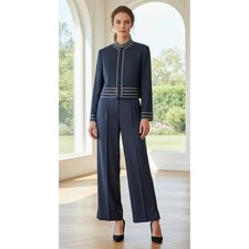 EMPORIO ARMANI Women's Suit Set Blazer Pants Size 42 Made in Italy Navy Blue