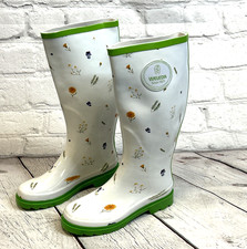 Weleda Womens Wellies Wellington Boot White Green Floral Flowers Gardening UK 4