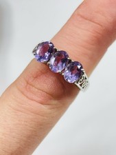 TJC silver and amethyst trilogy ring UK size M