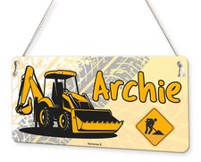 Digger Construction Personalised Childs Bedroom Door Sign Name Plaque Childrens