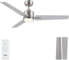 LED Ceiling Fan 48" Dimmable Lights 6 Speeds For Auction Silver/Grey