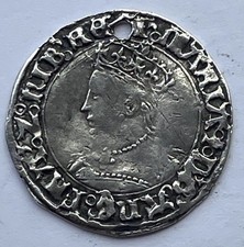 Mary I Hammered Silver Four Pence Groat Coin MM pomegranate holed
