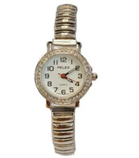 Ladies Easy Read Bling Watch Silver Tone Expander & White Dial PLX-029