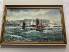 Scarborough, North Yorks  Harbour Scene Oil on Board - Sympathetically Framed.