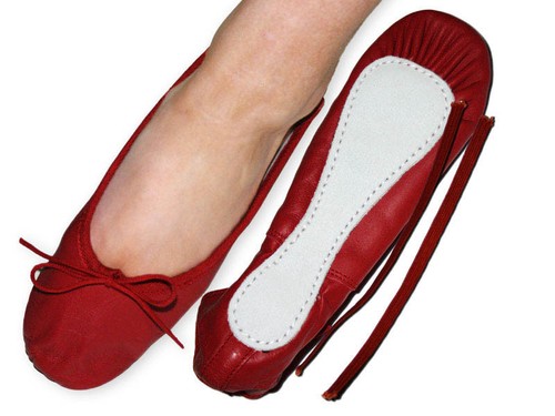 Red leather ballet shoes with - leather,