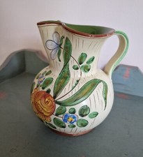 Vintage French Studio Pottery Hand Painted Jug Gorgeous Green colour