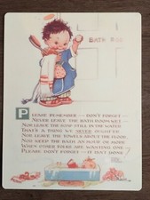 Mabel Lucie Attwell metal wall sign bathroom toilet tin plaque cream background