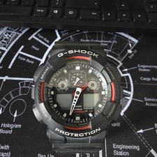 Casio Gents G-Shock Black & Red GA-100-1A4ER 200M Alarm Combi Watch GA-100-1A4