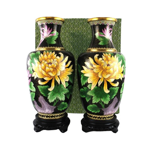 Pair large cloisonné vases - of,