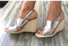 ZARA SILVER JUTE WEDGE SANDALS WITH CROSSOVER STRAPS SIZE UK 4 SHOEs