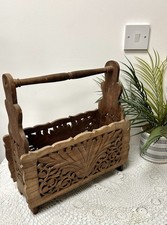 Vintage Hand Carved Wooden Foldable Magazine Rack • Made In India