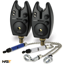 2x NGT Carp Fishing VX2 Bite alarms + Chain Indicator Bobbins Set + Batteries