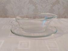 JAJ Pyrex CLEAR GLASS SMALL Gravy Sauce Boat Jug & Saucer