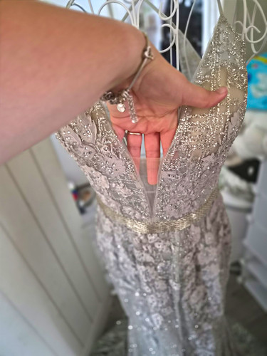 Jovani silver beaded lace - silver,