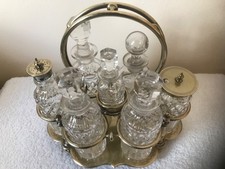 antique cut glass silver plated cruet set 7 piece & stand Oetzmann & Co