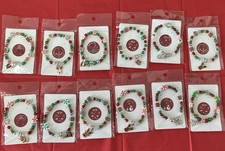Job Lot of 12 Handmade Bead Charm Elastic Bracelets.  End Of Term Gift New -B
