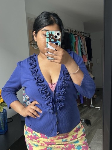 Blue size cardigan frilly - size,
