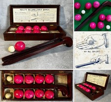 Antique J.R. Mally & Co. Billiard Table Bowls Parlour Game Carpet Snooker Balls