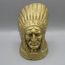 Vintage Brass Guy Motors Feathers In Our Cap Bonnet Mascot