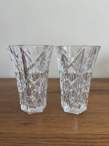 Pair cut glass bud vases - glass, 13cm