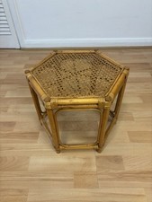 Amazing Vintage Bohemian Bamboo Cane Boho Hexagonal Small Side Table Plant Stand
