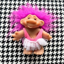 Vintage 1986 Dam Ballerina Troll Doll Pink / Purple Hair Retro Toy
