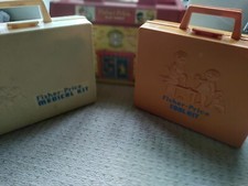 vintage 1977 X 3 FISHER PRICE DOLLS HOUSE HOSPITAL MEDICAL KIT &TOOL BOX VGC