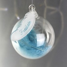 Personalised Feather Glass Bauble Christmas Memorial Remembrance Decoration Tree