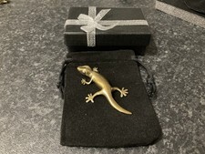 Lucky Miniature Brass Gecko Lizard Collectable Pouch Pets Ornament, Gift Box 6cm