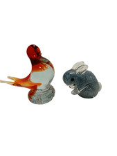 Vintage/Retro Glass Grey Rabbit & Multicolour Bird Ornament Paperweights 